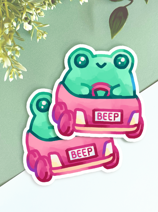 Frog in Car "Beep Beep" Sticker