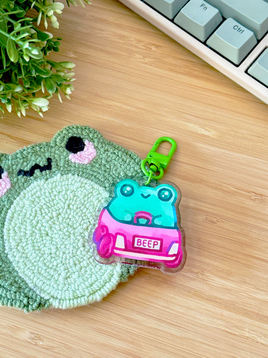 Frog in Car "Beep Beep" Keychain