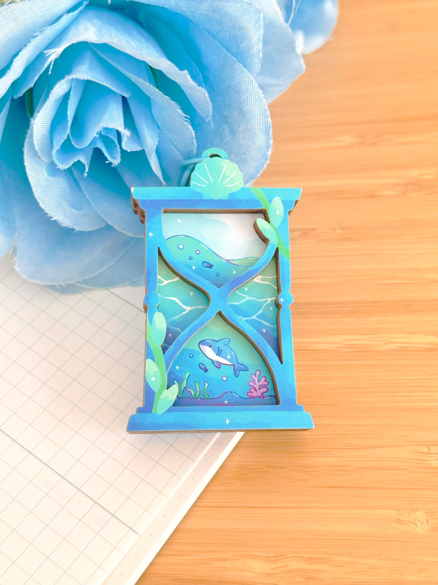 Ocean Hourglass Wooden Keychain