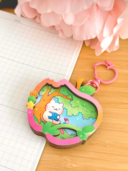 Apple Bookworm Wooden Keychain