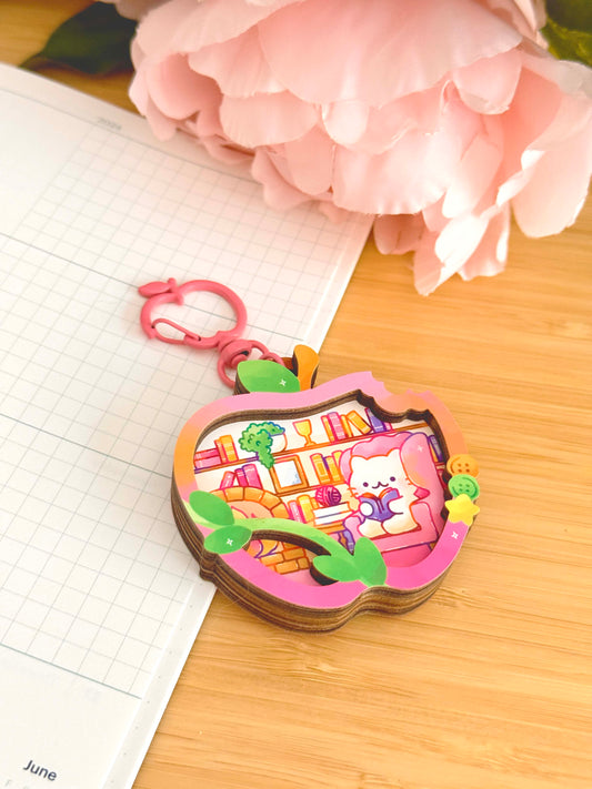 Apple Bookworm Wooden Keychain