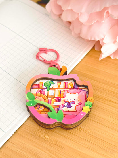 Apple Bookworm Wooden Keychain