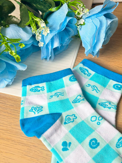 Blue Fishie Low Cut Socks