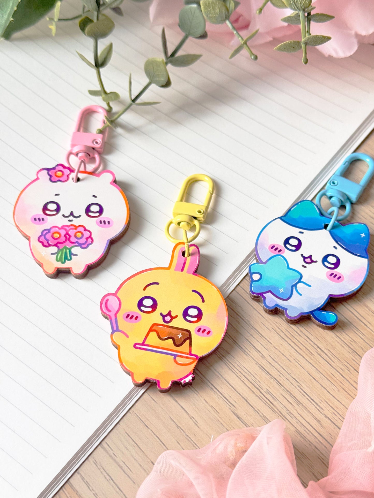 Blue Cat Wooden Keychain