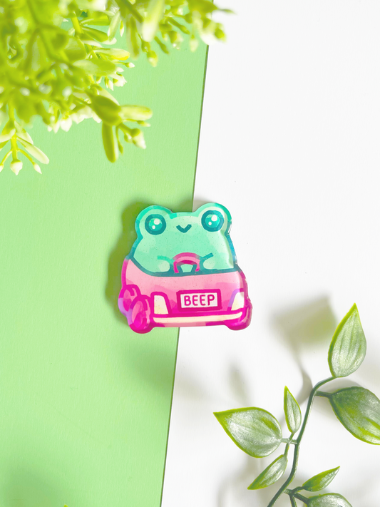 Frog in Car "Beep Beep" Magnet