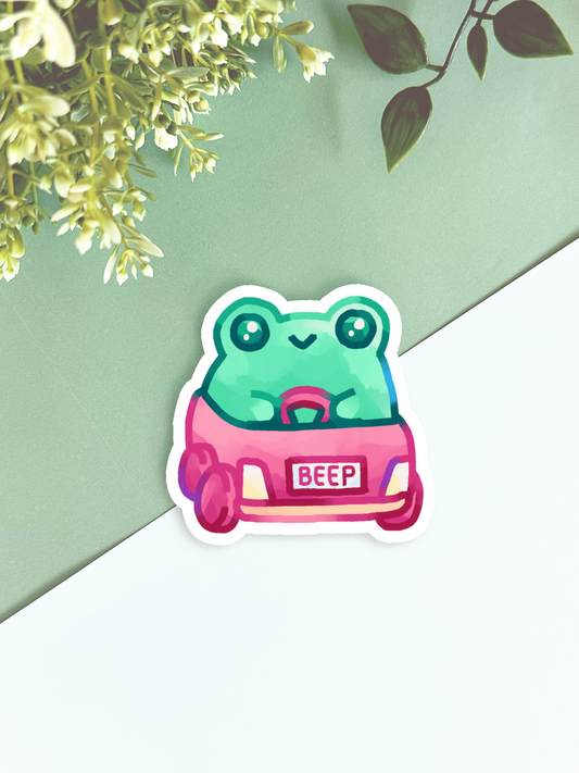 Frog in Car "Beep Beep" Sticker
