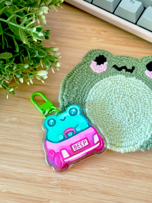 Frog in Car "Beep Beep" Keychain