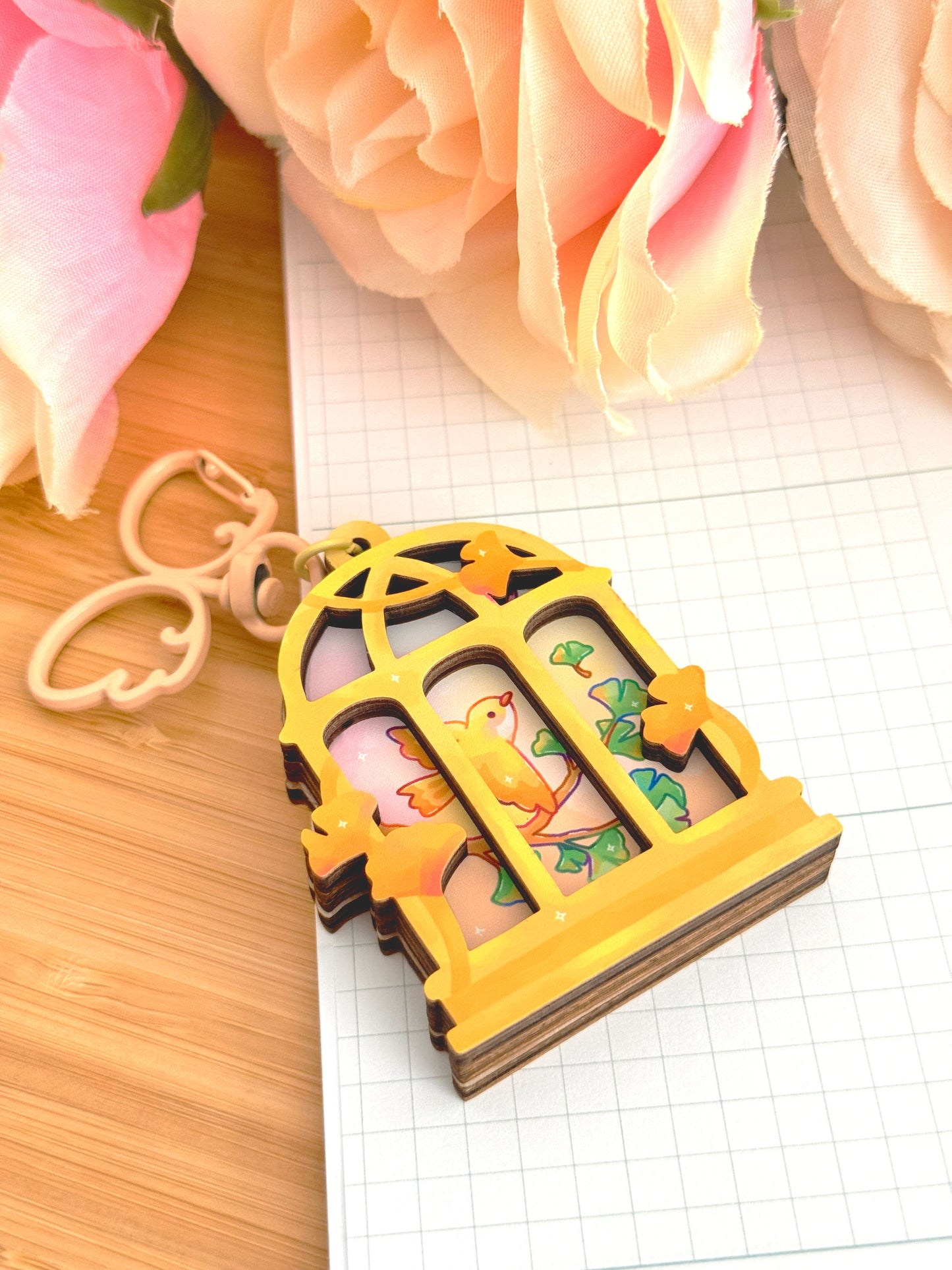 Gingko Blossom Wooden Keychain