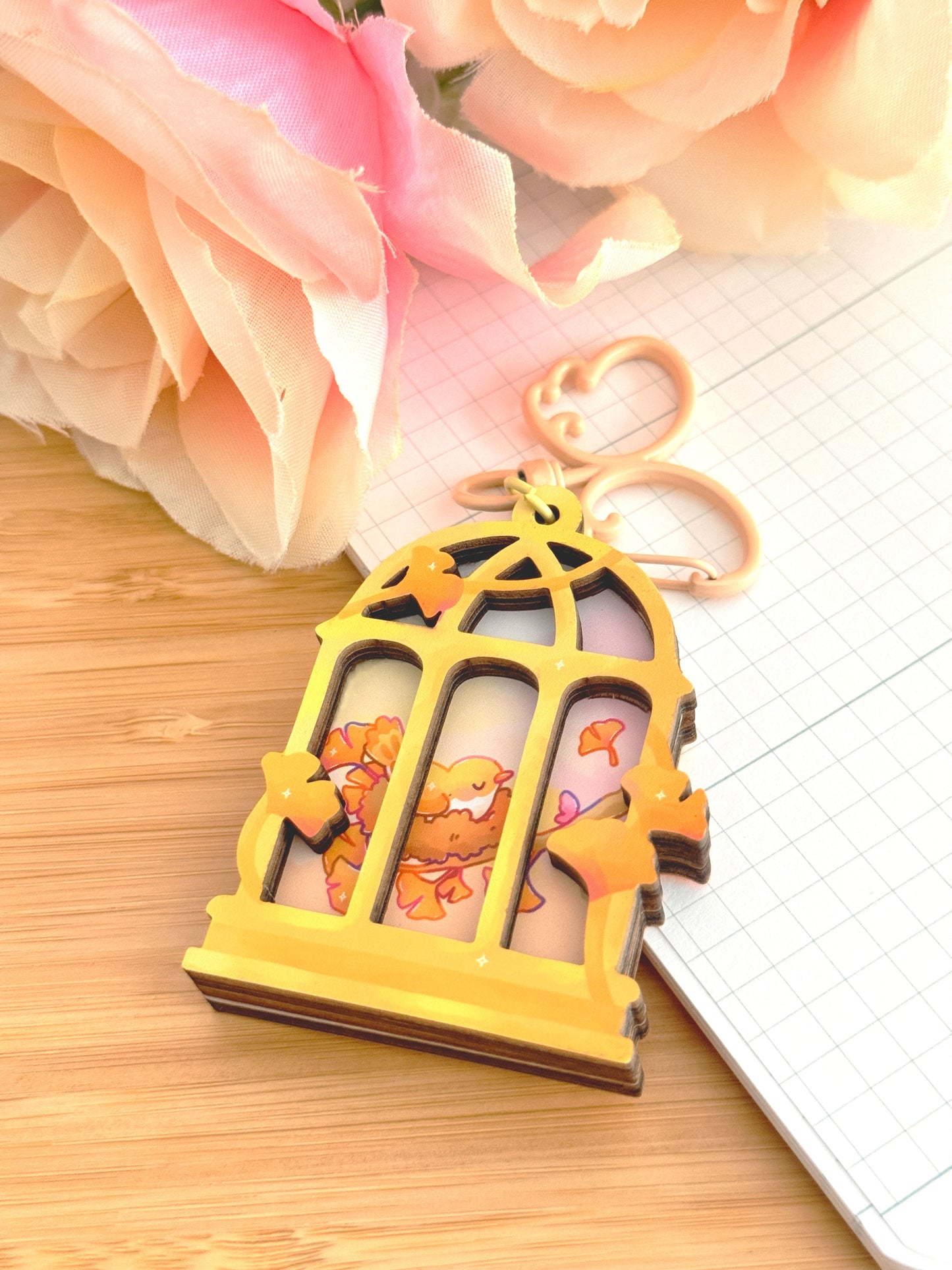 Gingko Blossom Wooden Keychain