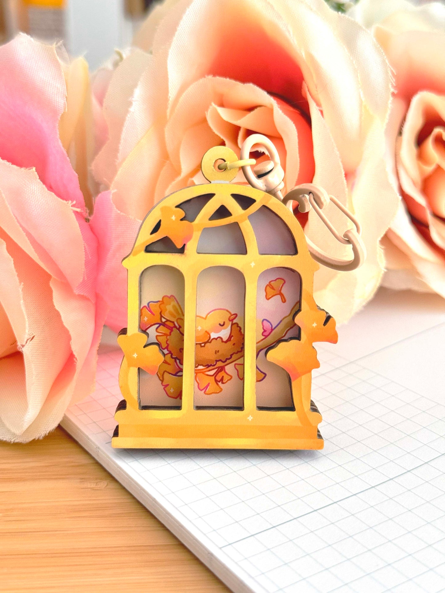 Gingko Blossom Wooden Keychain