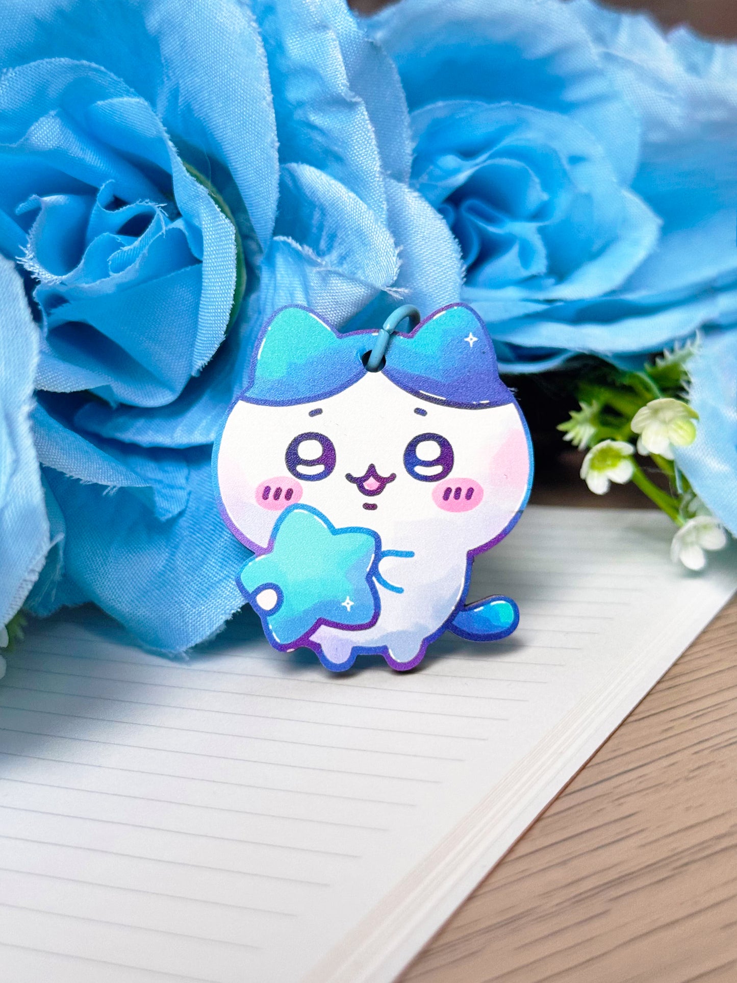 Blue Cat Wooden Keychain