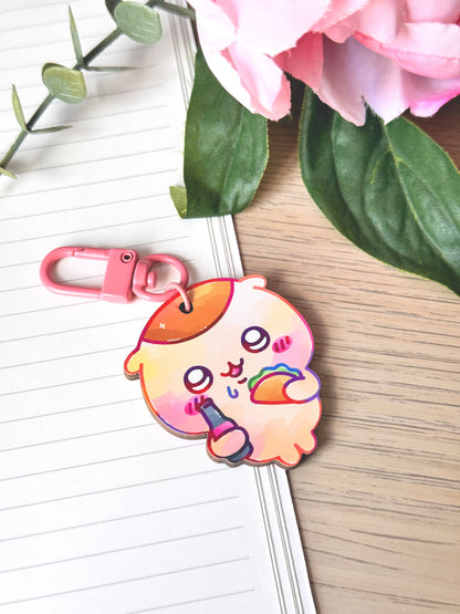 Beer Bear Wooden Keychain