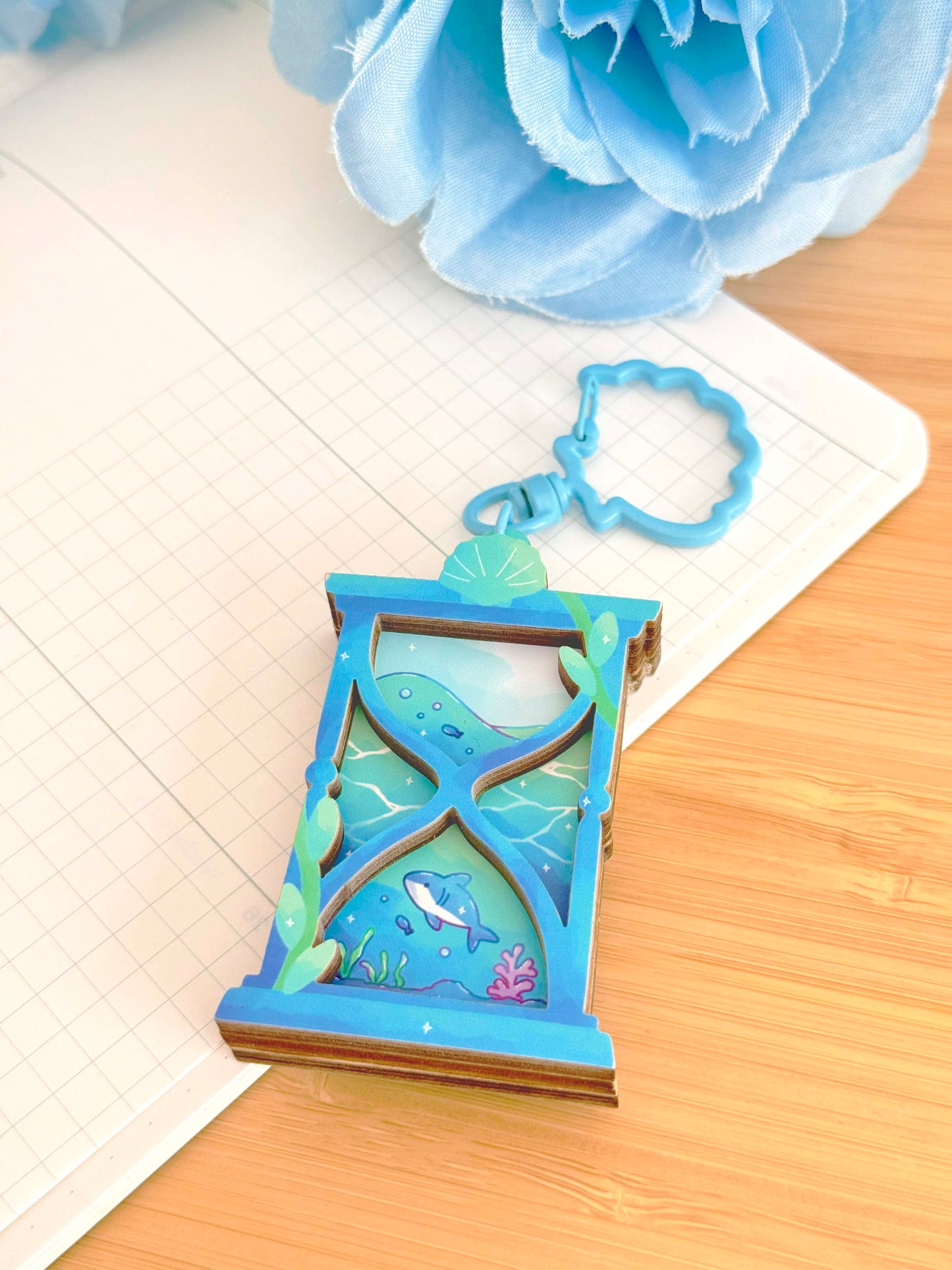 Ocean Hourglass Wooden Keychain