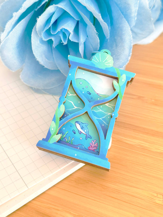 Ocean Hourglass Wooden Keychain