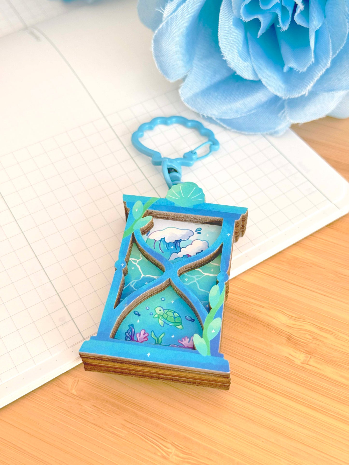 Ocean Hourglass Wooden Keychain