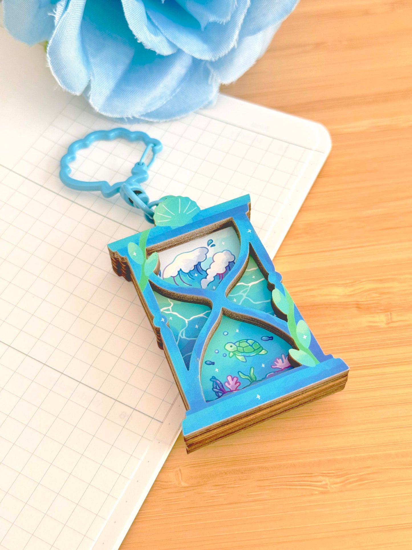 Ocean Hourglass Wooden Keychain