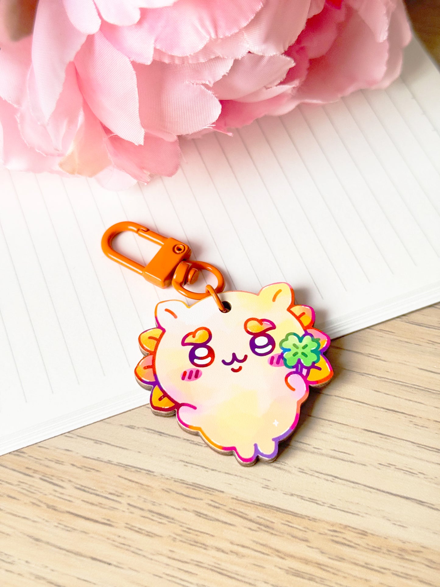 Lion Dog Wooden Keychain