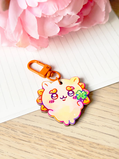 Lion Dog Wooden Keychain