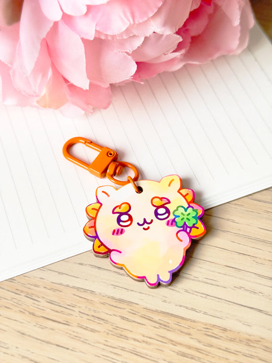 Lion Dog Wooden Keychain