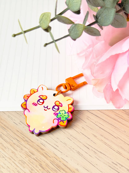 Lion Dog Wooden Keychain