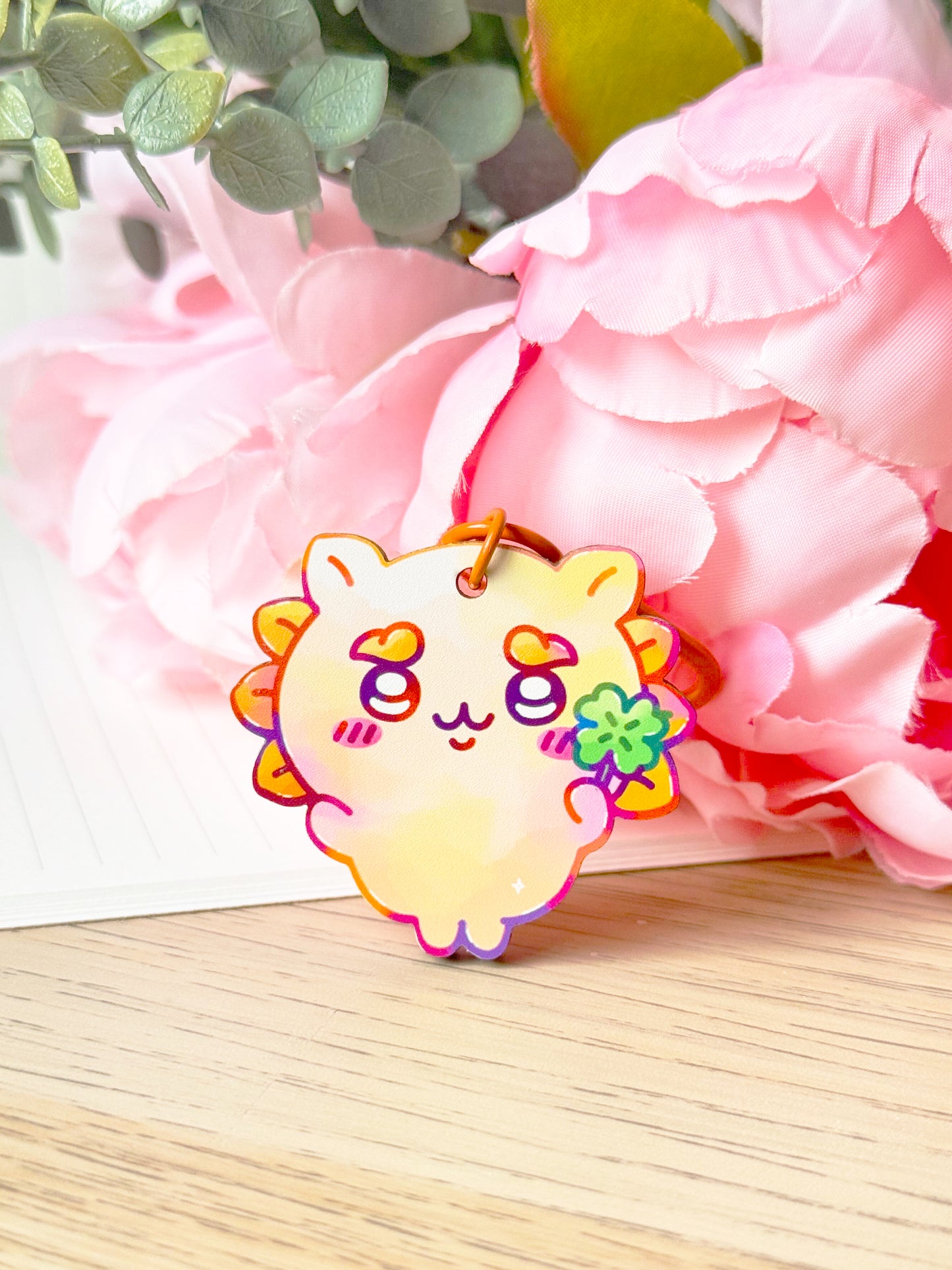 Lion Dog Wooden Keychain