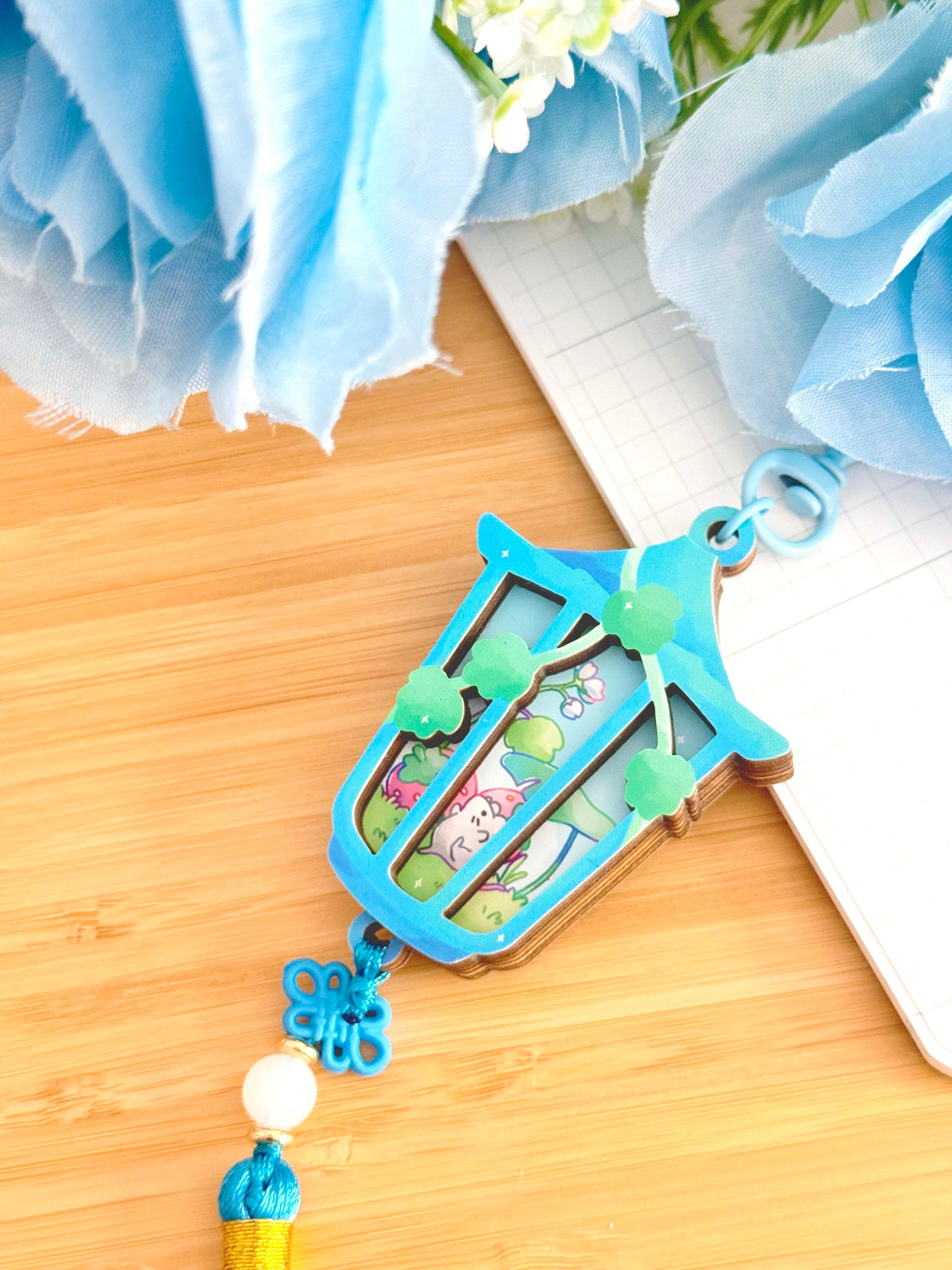 Strawberry Lantern Wooden Keychain