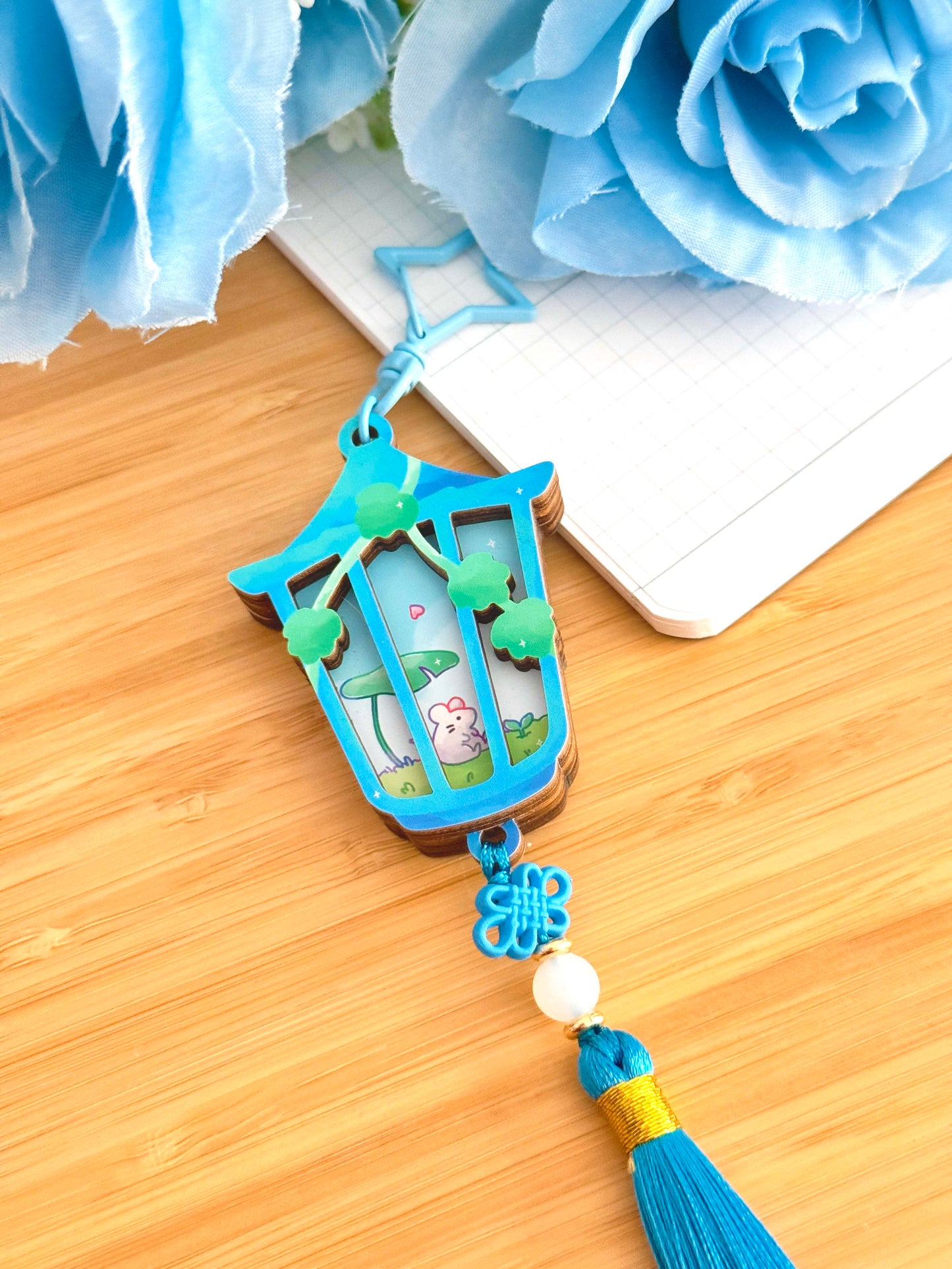 Strawberry Lantern Wooden Keychain