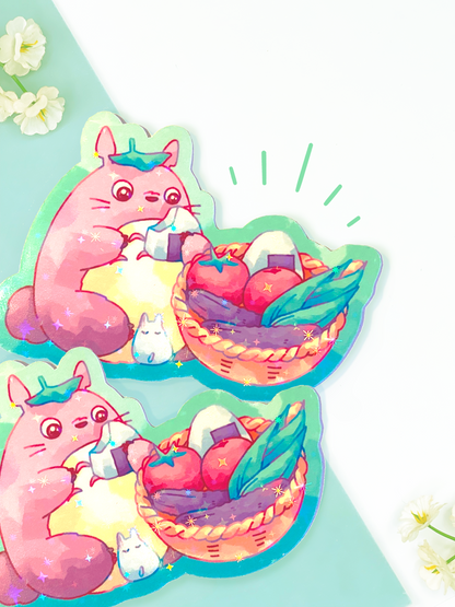 Totoro's Vegetable Basket Holographic Sticker