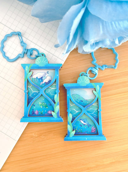 Ocean Hourglass Wooden Keychain